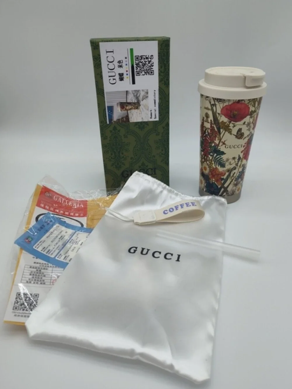 GUCCI Herbarium Floral Stainless Steel Travel Tumbler Mug w/ Box Dust Bag Straw - Picture 16 of 16